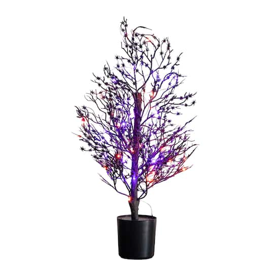 2Ft Pre-Lit Artificial Halloween Spider Twig Tree with 50 Orange & Purple LED Lights By Nearly Natural in Black | 2 ft | Michaels®